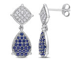 1.34 Carat (ctw) Blue Sapphire and White Topaz Drop Earrings in 14K White Gold